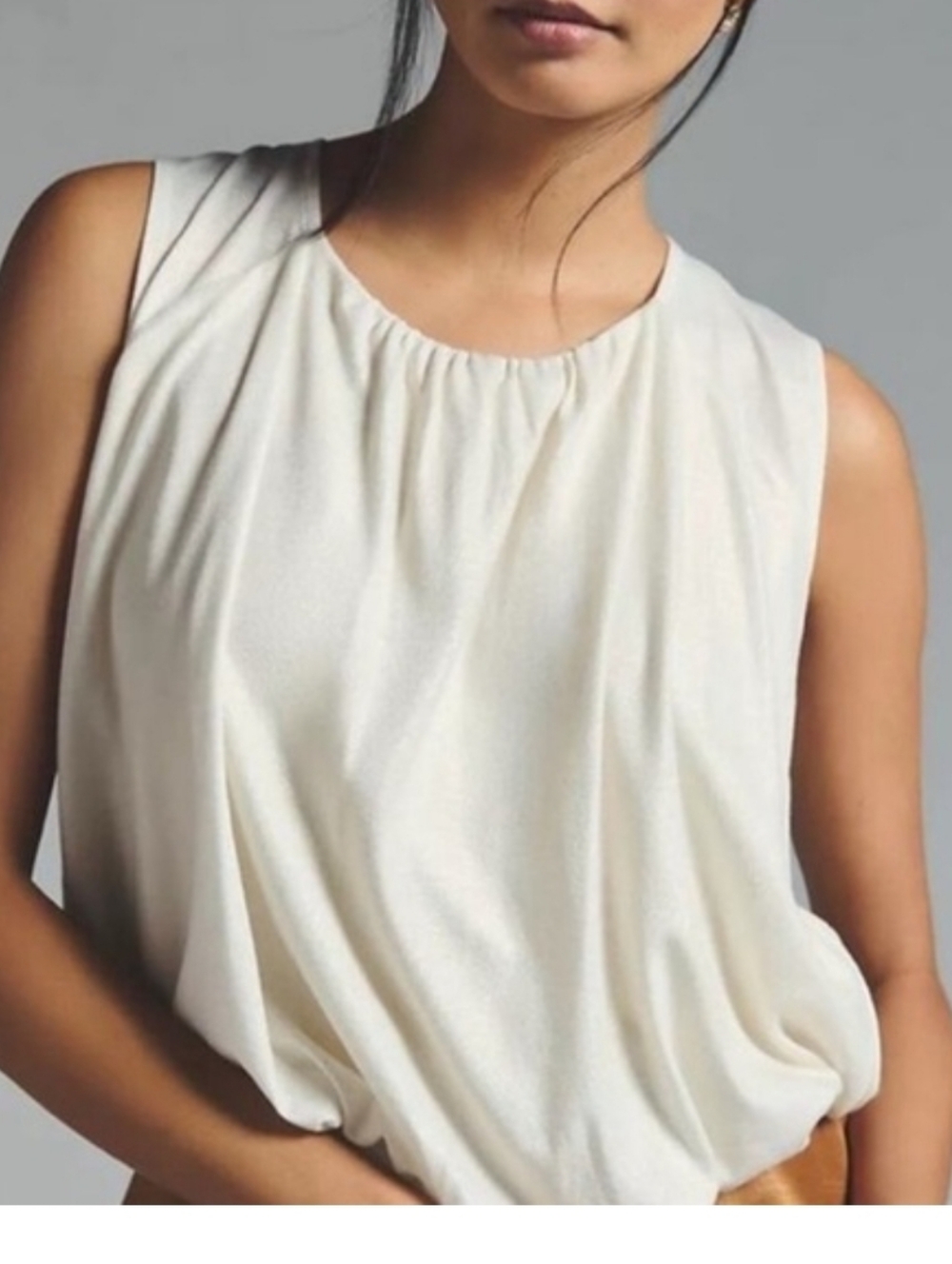 Anthropologie Cream Shimmer Metallic Bubble Sleeveless Top